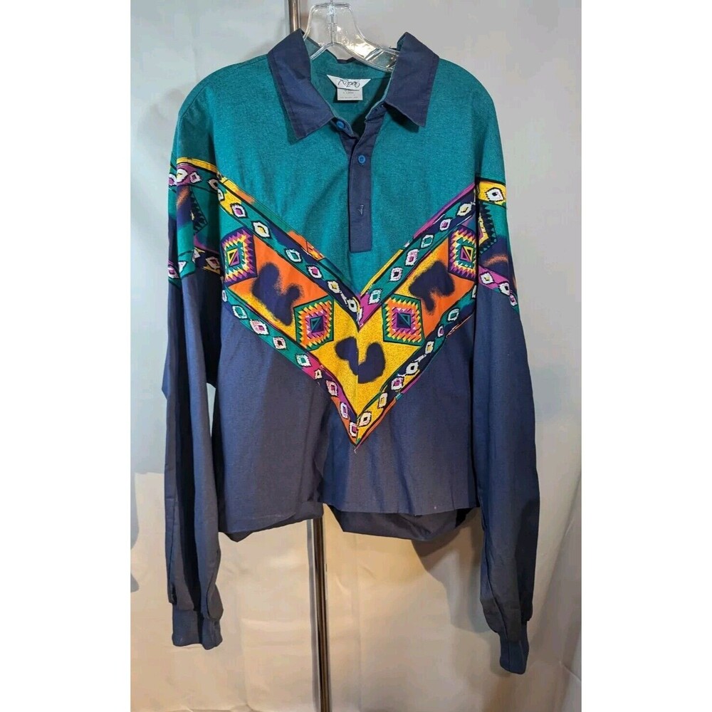 Roper Shirt Mens XL Southwestern Aztec Polo LA Batwing 80s 90s Vintage [B10]
